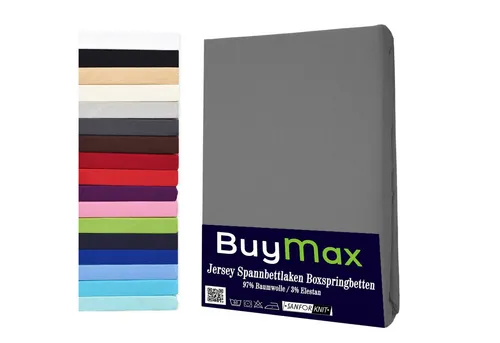 Buymax® Wasserbett Spannbettlaken Stretch 140x200-160x220 cm – Anthrazit-Grau - Hochwertiges Stretch-Bettlaken aus 97% Baumwolle, ideal für Wasserbetten und Boxspringbetten. Perfekter Sitz, pflegeleicht und bis 60 °C waschbar. Für Matratzenhöhen bis 35 cm geeignet.
