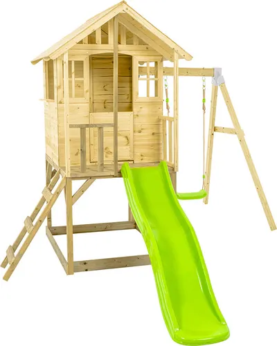 Zwerkules Spielhaus Villa 2 - Spielhaus Villa 2, Stelzenhaus mit Rutsche und Schaukel, aus FSC-zertifiziertem Holz für nachhaltigen Spielspaß – ideal für kreative Rollenspiele im Garten!