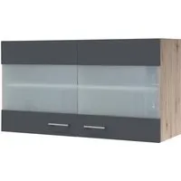 Flex Well Hängeschrank Tiago 100 cm - Glastür in basaltgrau - Küchenschrank mit eleganter Glastür, ideal für stilvolle Küchen und zur Präsentation von Geschirr oder Dekoration.