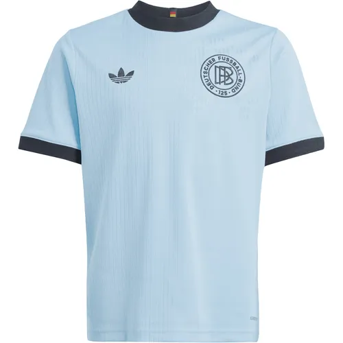 Adidas DFB 125 Jahre Anniversary Auswärtstrikot Kinder - Blau - Feiere das Jubiläum der deutschen Nationalelf mit diesem inspirierten Fußballtrikot für Kinder. Dezent designed, bietet es höchsten Tragekomfort dank feuchtigkeitsabsorbierender Technologie und ist ideal für sportliche Aktivitäten.
