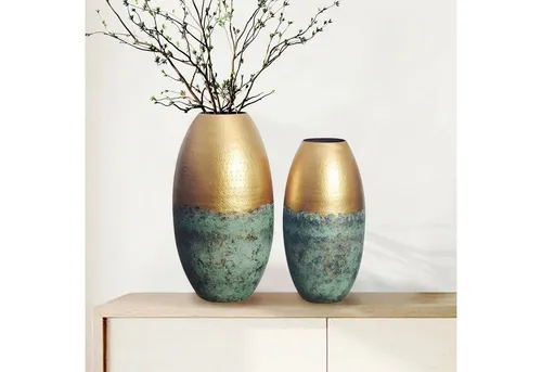 FINEBUY Tischvase FB108781 - 2er Set Aluminium Gold Patina - Tischvasen Set für stilvolle Akzente, bestehend aus zwei unterschiedlichen Größen für kreative Arrangements in jedem Einrichtungsstil.