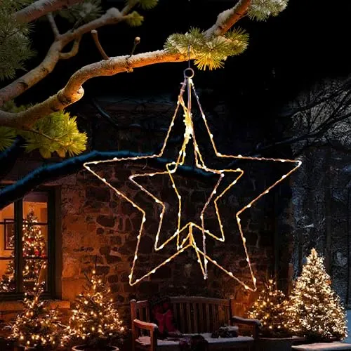 LED Leuchtstern 45cm 3D mit 90 LEDs - Beleuchtete Weihnachtssterne – 3D Leuchtstern mit Timer, wetterfest und ideal für festliche Innen- und Außendekoration.