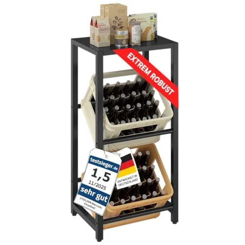 STEELSØN Macondo Getränkekistenregal – Stabil & Platzsparend für 2 Kisten - Praktisches Getränkekistenregal aus robustem Metall mit Ablage. Bietet sicheren Halt für bis zu 2 Kisten und ist ideal für Küche oder Keller. Kompaktes Design für maximale Raumausnutzung.