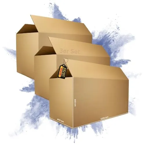 PROREGAL 3x Versandkarton 2-wellig | LxBxH 1200 x 600 x 600 mm | Mit Höhenriller & Belastbar bis 30 kg | Braun | Große Pappkiste Faltkarton Karton Paket für Versand mit DHL DPD GLS UPS Hermes