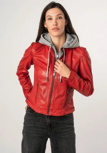Mauritius Lederjacke MWAdila mit Stehkragen und Kapuze - Übergangsjacke aus 100% Schafsleder, modisch mit betonter Schulterpartie und praktischen Reißverschlusstaschen, perfekt für stilvolle Übergangszeiten.