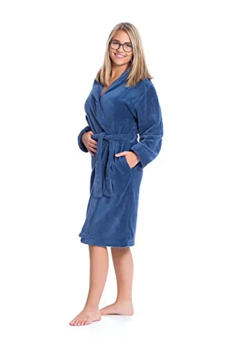 ZOLLNER Kinderbademantel aus Mikrofaser, Gr. 176, blau - Unisex Bademantel aus 100% Polyester, besonders saugfähig und angenehm zu tragen. Pflegeleicht, bis 95°C waschbar und trocknergeeignet - ideal für Jungen und Mädchen.