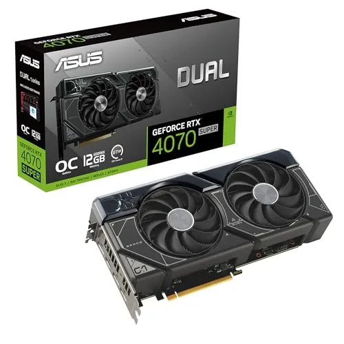 ASUS Dual -RTX4070S-O12G NVIDIA GeForce RTX 4070 SUPER 12 GB GDDR6X - Grafikkarten mit 12 GB GDDR6X-Speicher, ideal für Gaming und kreative Anwendungen, unterstützt bis zu 4 Monitore mit einer maximalen Auflösung von 7680 x 4320 Pixel.