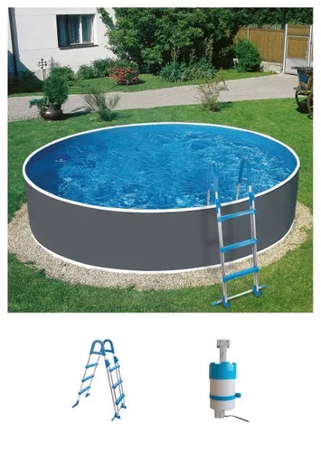 My Pool BWT Rundpool HYPE 1 (Set, 3-tlg) - Ideal für Familien - Rundpool aus robustem Stahl mit 6000 l Füllmenge, inkl. Sicherheitsleiter und leistungsstarker Kartuschenfilteranlage für sauberes Wasser.