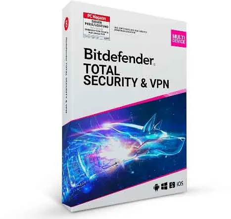 Bitdefender Total Security + PREMIUM VPN 2025 - Sichere Internet-Sicherheit für bis zu 10 Geräte, schützt vor Viren und bietet zusätzlich einen PREMIUM VPN für anonymes Surfen.