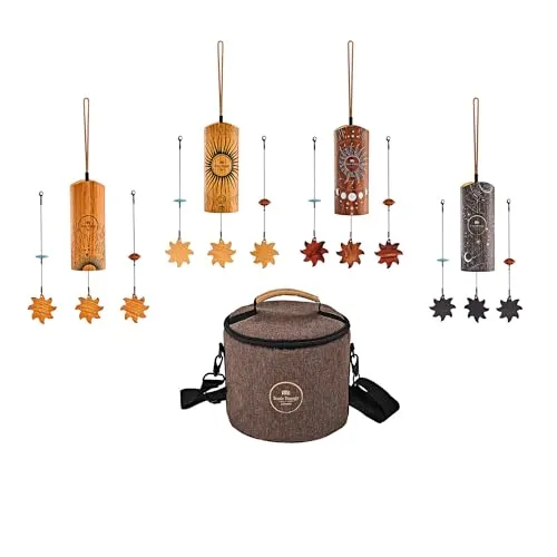 Sonic Energy Cosmic Bamboo Chime Set – 4 Klangspiele für Meditation - 4-teiliges Chimes Set inspiriert von Tageszeiten, harmonisch gestimmt auf 432 Hz für mehr Ruhe und Gelassenheit – inkl. praktischer Tasche.