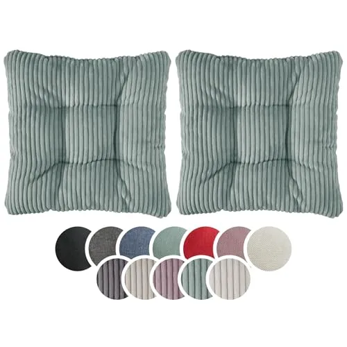 Sleepling Stuhlkissen 2er-Set - Türkis, 38 x 38 cm - Hochwertige Cord Optik für erstklassigen Sitzkomfort. Mit 7 cm Komforthöhe ideal für lange Sitzzeiten. Perfekt für Indoor und Outdoor Nutzung.