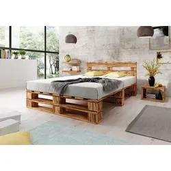 Lermowood Palettenbett M2 200 x 200 cm – Massivholzbett mit Kopfteil - Stilvolles Palettenbett M2 aus handgespaltenem Fichtenholz, stabil und langlebig. Ideal für jeden Raum, erhältlich in 6 Farben und 8 Größen. Maximale Belastbarkeit bis 500 kg.