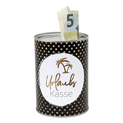Metall-Spardose - Konservendose-Design - Motiv: Urlaubs-Kasse - Ø 8,6 cm x H 12 cm