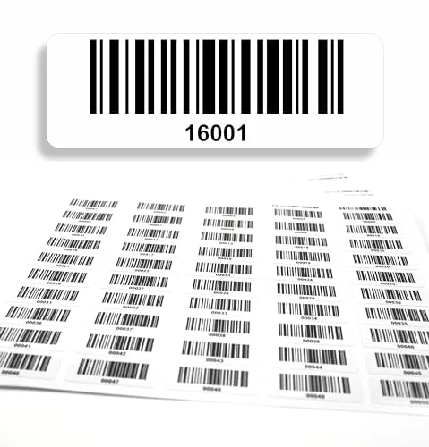 Barcodeetiketten 16001-17000 DGUV Prüfung Barcode Etiketten fortlaufend 5-stellig 1.000 Stck Strichcode Elektrotechnik Code128 selbstklebend 50x17mm (16001-17000)