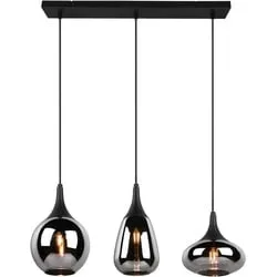 TRIO Leuchten Pendelleuchte Lumina, ohne Leuchtmittel, warmweiß - kaltweiß, Hängelampe 3-flammig Glasschirm, exkl 3xE14 max 40W höhenverstellbar schwarz