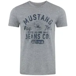 MUSTANG T-Shirt Herren Printshirt Basic Print Regular Tee (1-tlg) Kurzarm Tee Shirt mit Rundhalsausschnitt aus 100% Baumwolle grau 6XL (76/78)