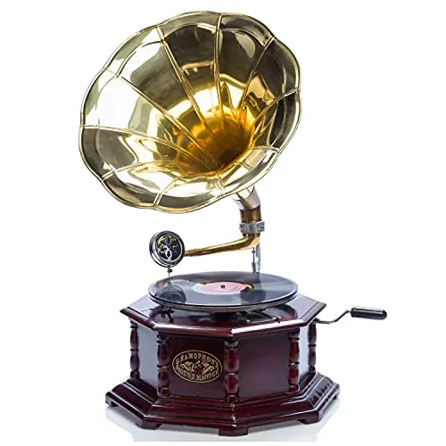 Aubaho Dekoobjekt Grammophon - Nostalgisches Design - Deko-Objekte: Antikes Grammophon mit Holzgehäuse, handgefertigt und ideal für nostalgische Akzente in Ihrem Zuhause.
