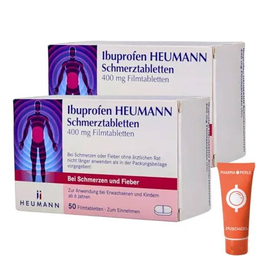 Ibuprofen Heumann Schmerztabletten Kopfschmerzen Fieber Zahnschmerzen Ibu 400 mg I Sparset mit give-away von Pharma Perle (100)