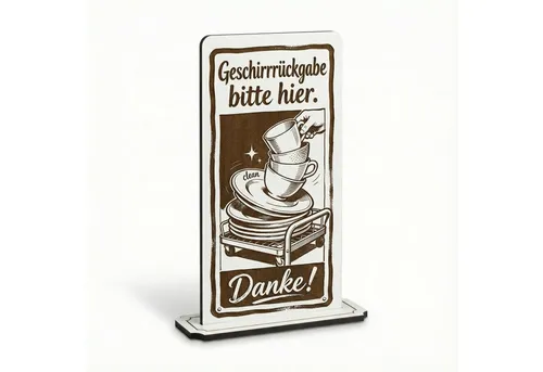 Dekolando Hinweisschild Aufsteller Schild „Geschirrrückgabe“ – Tischaufsteller 10x20 cm inkl.