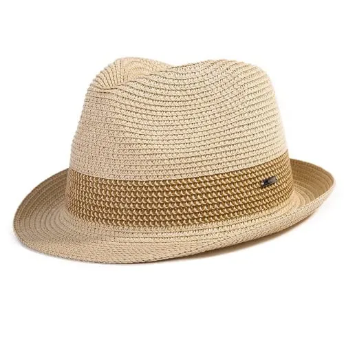Comhats Herren Strohhut Trilby für Sommer, Sonnenschutz - Faltbarer Panama Hut, Fedora für Strand, Festival - Rollbar & Stilvoll Beige Groß L