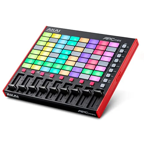 AKAI Professional APC Mini MKII - Kompakter DAW Controller - Audio/MIDI-Controller mit 64 RGB-Pads, 9 zuweisbaren Fadern und Smart Scale View Modus für Echtzeit-Feedback. Ideal für kreative Musikproduktionen und Live-Performances.