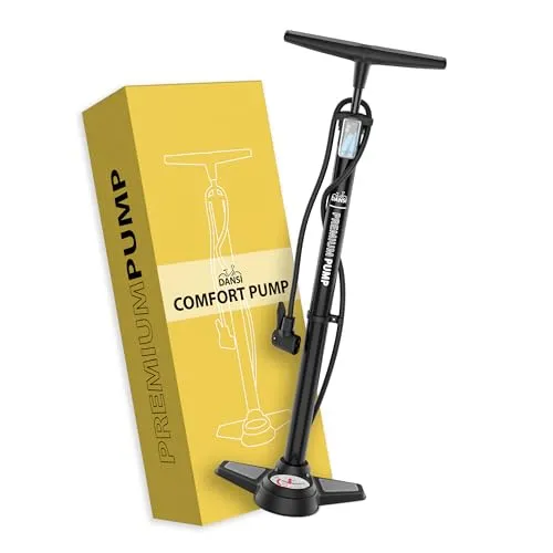 DANSI Fahrradpumpe I Standluftpumpe mit Manometer & Adaptern - Luftpumpen für alle gängigen Ventile, inklusive Adapter. Stabiler Standfuß und hohe Pumpleistung machen das Aufpumpen einfach und effizient.