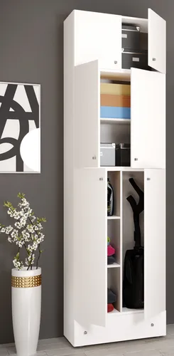 VCM Holz Besenschrank Lona 6 Fächer - Bürostühle – Praktischer Mehrzweckschrank mit 6 Fächern, großem Staubsauger-Fach und extra Schublade für optimale Stauraum-Lösungen.
