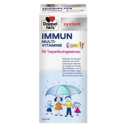 DOPPELHERZ Immun flüssig family system 250 ml - Nahrungsergänzungsmittel mit Vitaminen, Selen und Zink im erfrischenden Tropenfruchtgeschmack – ideal zur Unterstützung des Immunsystems für die ganze Familie.