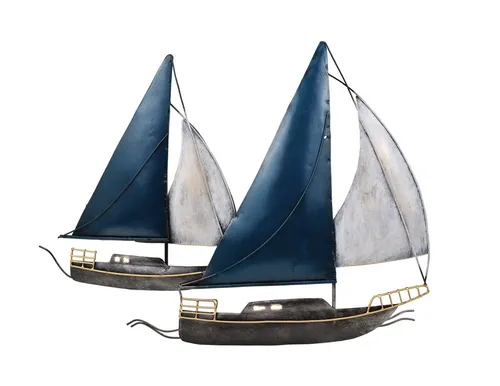 Wanddeko Schiff Segelboot Metall - Maritim Handarbeit - Figuren, Skulpturen & Statuen - Wetterfeste und handbemalte Wanddeko mit 2 Segelboot-Motiven, ideal für drinnen und draußen.