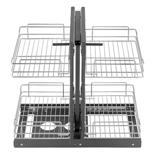VEVOR Ausziehbarer Küchenschrank Organizer mit 2 Ebenen - Gewürzregal aus robustem Edelstahl, bietet Platz für 4 Ablagen und optimiert Ihren Stauraum in der Küche.