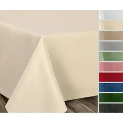 Beautex Fleckenabweisende Tischdecke mit Lotuseffekt 130x160 cm - Bügelfreie, strapazierfähige Tischdecke in Leinenoptik mit Fleckschutz. Ideal für den Innenbereich, Maschinenwäsche bis 40°C. Pflegeleichte Kunstfaser in Creme (Ecru) für stilvolle Tischgestaltung.