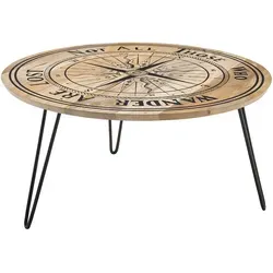 Couchtisch aus massivem Mango Holz - 90 cm - Rustikaler Couchtisch aus massivem Mangoholz mit einzigartigem Kompass-Motiv, ideal für maritime Wohnstile und gemütliche Wohnzimmer.