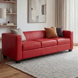 3er Sofa Loungesofa Lille aus Leder, rot - Elegantes 3er Sofa in unaufdringlichem Design, hochwertiger Kunstleder-Bezug und einfache Montage dank Versand in Einzelpaketen – ideal für jedes Wohnambiente.