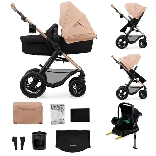 Kinderkraft MOOV 2 AIR - 4-in-1 Kinderwagen mit MINK PRO i-Size - Multifunktionaler Kinderwagen für Kinder bis 27 kg. Mit aufblasbaren Rädern, großem UPF50+ Verdeck und praktischem Reisesystem für komfortable Spaziergänge.