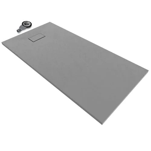 Moments of Glass SMC BOREAL Duschwanne 180x80 cm – extra flach und rutschfest - Hochwertige Duschwanne in Schieferoptik: Langlebig und pflegeleicht mit rutschfester Oberfläche für mehr Sicherheit. Ideal für barrierefreie Duschen. Inkl. Ablaufgarnitur für einfachen Einbau.
