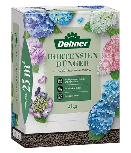 Dehner Hortensiedünger 2 kg - Hochwertiger organisch-mineralischer NPK-Dünger für Laubgehölze, ideal für üppige Blütenpracht und gesundes Blattwerk. Reich an Spurennährstoffen für eine optimale Pflanzenpflege.