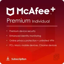 McAfee+ Premium Individual - Sichere Security-Suite für umfassenden Schutz Ihrer Geräte: McAfee+ Premium Individual bietet erstklassigen Antivirus-Schutz, identifiziert Schwachstellen und schützt Ihre Daten mit unlimitiertem VPN.
