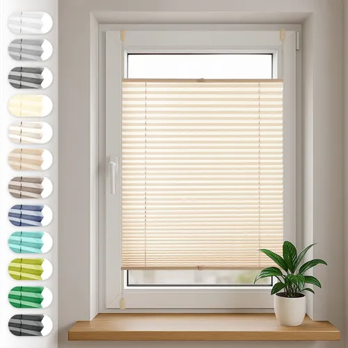 Plissee beige 100 x 100cm Easyfix verspannt Plisseerollo Tür Fenster Faltrollo