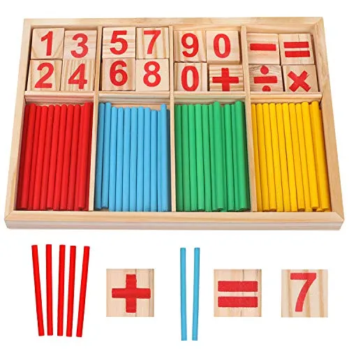 camelize Montessori Mathematisches Spielzeug Holz - Rechenstäbchen für Kinder - Experimentieren & Forschen: Umweltfreundliches, sicheres Holzspielzeug zur Förderung von Intelligenz und Zählfähigkeiten bei Kindern. Ideal als Geschenk für Geburtstage oder Weihnachten.