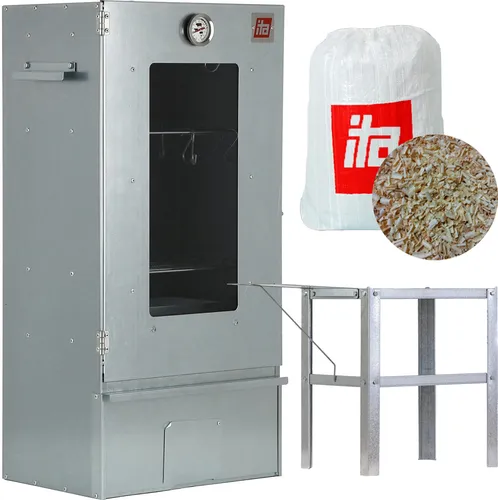 ITA Räucherofen 7002 - Premium Smoker Set mit Tisch - Smoker für Fleisch, Fisch, Käse und Gemüse, inklusive ergonomischem Räuchertisch und 1 kg Räucherspäne für sofortigen Einsatz. Hergestellt aus hochwertigem Edelstahl für maximale Langlebigkeit.