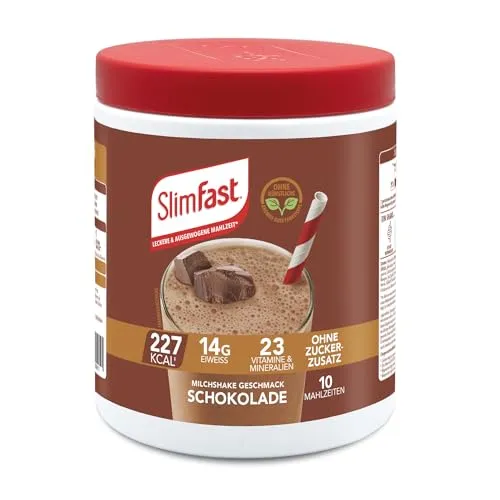 SlimFast Milchshake Pulver Schokolade – Kalorienreduzierter Diät-Shake - Mahlzeitenersatz-Pulver mit cremigem Schokoladengeschmack. Hoher Eiweißanteil und nur 227 Kalorien pro Shake. Ideal zur Unterstützung einer gewichtskontrollierenden Ernährung.