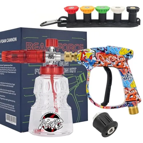 BEAR FORCE Hochdruckreiniger-Spritzpistole M22-ID14MM mit 1/4 Zoll-Schnellkupplung Schnellanschluss Schneeschaumlanze1L, für Hochdruckreiniger Bos-ch, Nilfisk, Einige von Black&Decker, Stanley, AR