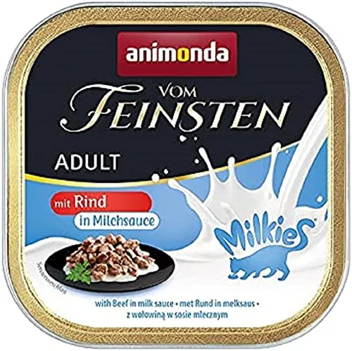 animonda vom Feinsten Katzenfutter Nass Milkies mit Rind in Milchsauce (32 x 100g) - Feines Nassfutter in milchiger Sauce, ideal für Katzen von 1-6 Jahren. Ohne Getreide, Zucker und künstliche Zusätze – für einen unverwechselbaren Genuss!