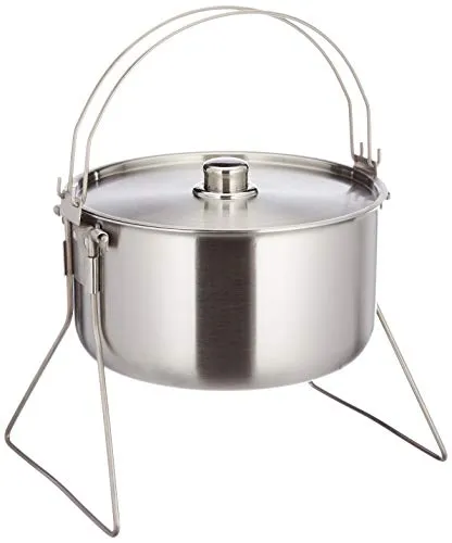 Origin Outdoors Hordentopf 10 L - Robuste Kochlösung - Kochtöpfe für Gruppen und Familie, hergestellt aus rostfreiem Edelstahl, ideal für Lagerfeuer oder Induktionsherd, mit abnehmbarem Ständer und doppeltem Griff für optimale Stabilität.