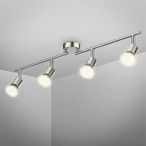 B.K.Licht Deckenlampe schwenkbar, LED, GU10 Fassung - Moderne 4-flammige Deckenleuchte in Matt-Nickel, inklusive 4x GU10 LED Leuchtmittel, schwenkbar für individuelle Lichtausrichtung und energieeffizient mit 20.000 Stunden Lebensdauer.