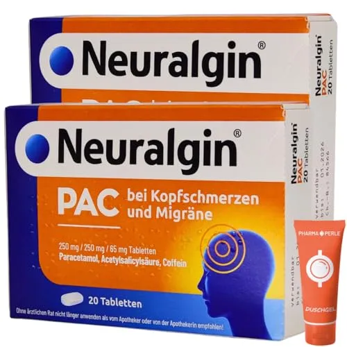 NEURALGIN PAC bei Kopfschmerzen und Migräne I 3-fach Kombi mit Acetylsalicylsäure, Paracetamol und Coffein I Sparset mit Pharma Perle give-away (2 x 20 St.)