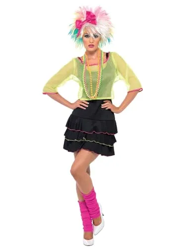 80s Pop Tart Kostüm für Damen (S) - Stylisches 80er Pop-Tussi Kostüm für Karneval und Themenpartys, inklusive Kleid und Haarband. Angenehmes Tragegefühl dank leichtem Material, einfaches An- und Ausziehen. Größe S: Brustumfang 88-90 cm.