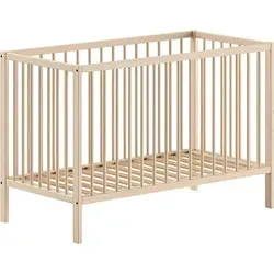 Babybett Kara-lynn 124x65x84 Gitterbett Buche Natur - Modernes Gitterbett aus Massivholz in Buche Natur. Mit stabiler Bauweise und höhenverstellbarem Lattenrost für optimalen Komfort. Ideal für Ihr Babyzimmer!