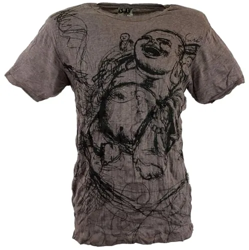 GURU SHOP Sure Herren T-Shirt Happy Buddha - Taupe, Baumwolle, Size:XL