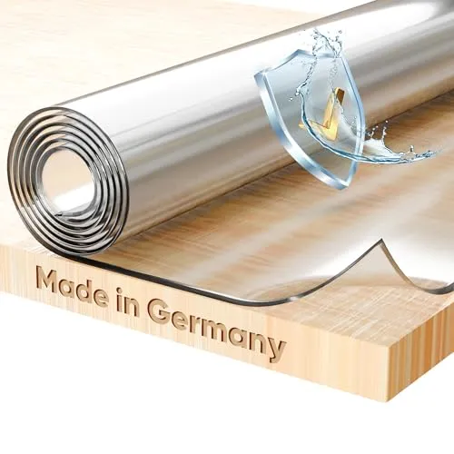 Glasklar Folie 2 mm mit abgeschrägter Kante - Individuelle Tischdecke Made in Germany - Robuste, transparente Tischdecke mit 2 mm Stärke und abgeschrägten Kanten für sicheren Komfort. Ideal zum Schutz vor Feuchtigkeit und Beschädigungen, gefertigt in Deutschland und lebensmittelecht.